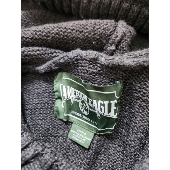American Eagle Midweight Knit Sweater Hoodie Gray Stripe Pocket Mens Sz S EUC - Picture 4 of 8